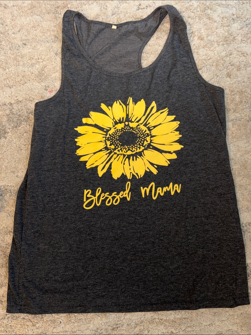 3/$15! Women’s XL tank Blessed Mama Sunflower Graphic Tank - Dark Gray & Yellow